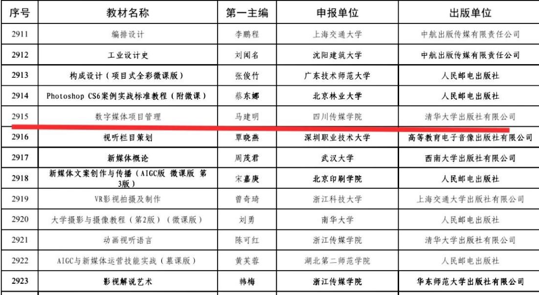 数媒学院《数字媒体项目管理》获批教育部 “十四五” 国家规划教材